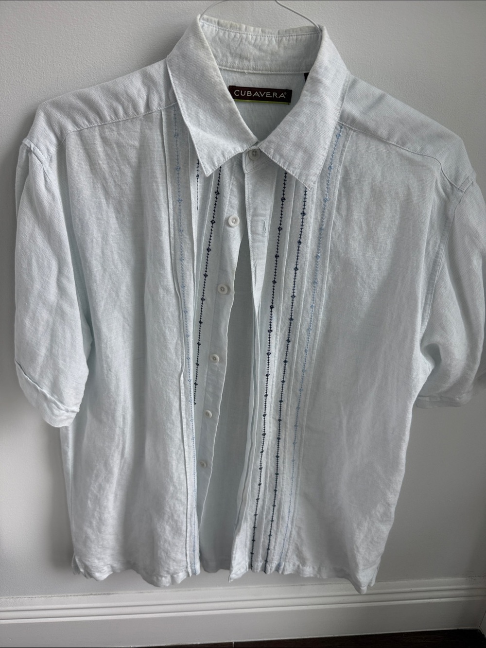 Cubavera Light Blue Short-Sleeve Embroidered Button-Down Shirt